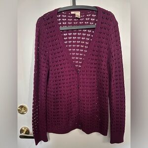 DKNY Deep Purple Open-Knit Cardigan